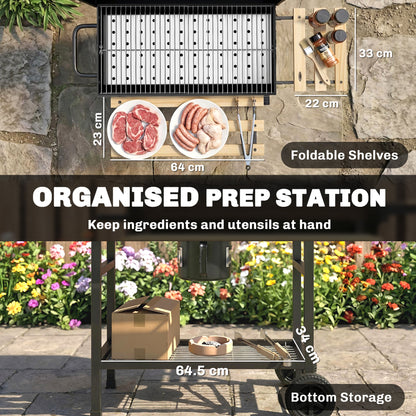 Charcoal Grill, Charcoal BBQ Grill with Foldable Shelves