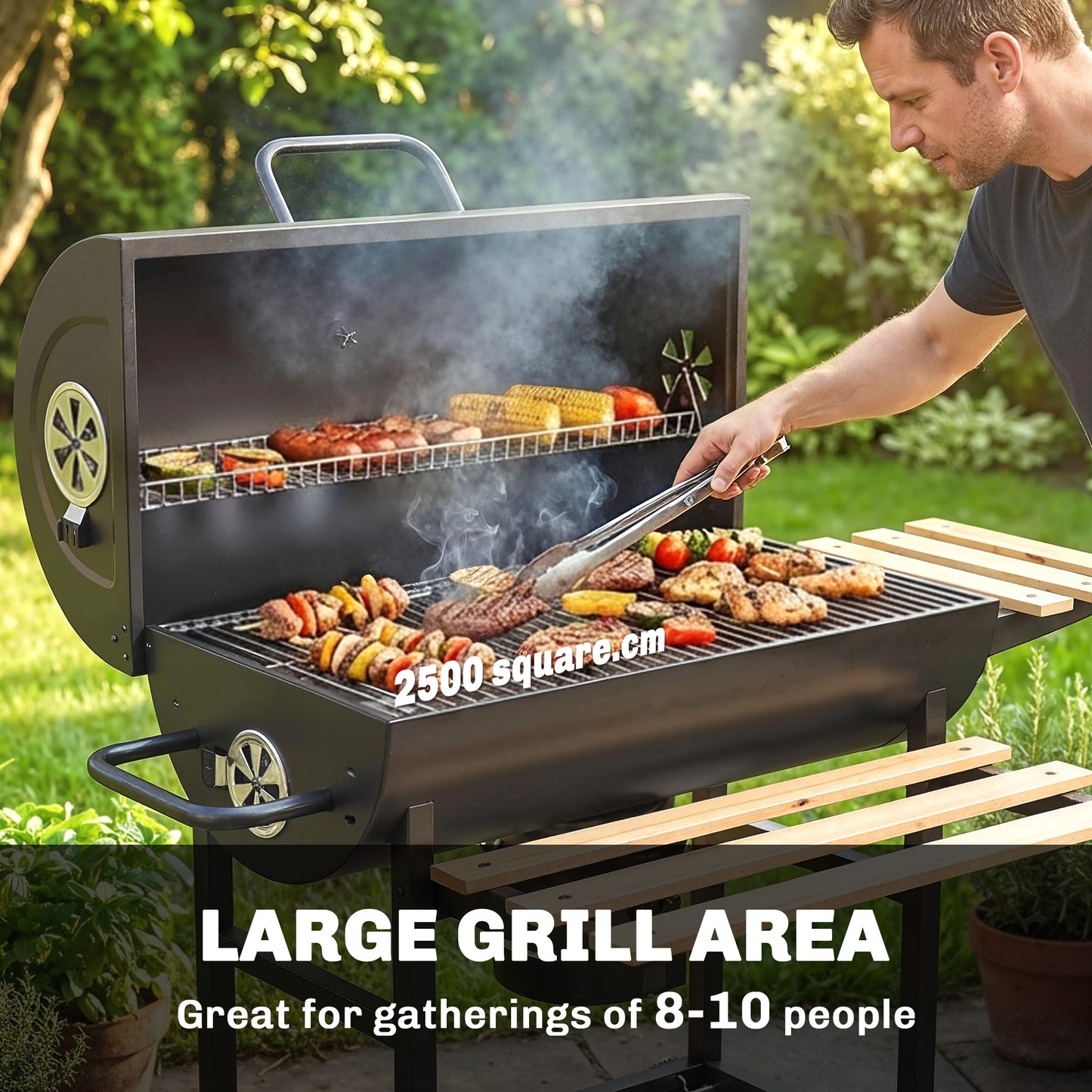 Charcoal Grill, Charcoal BBQ Grill with Foldable Shelves