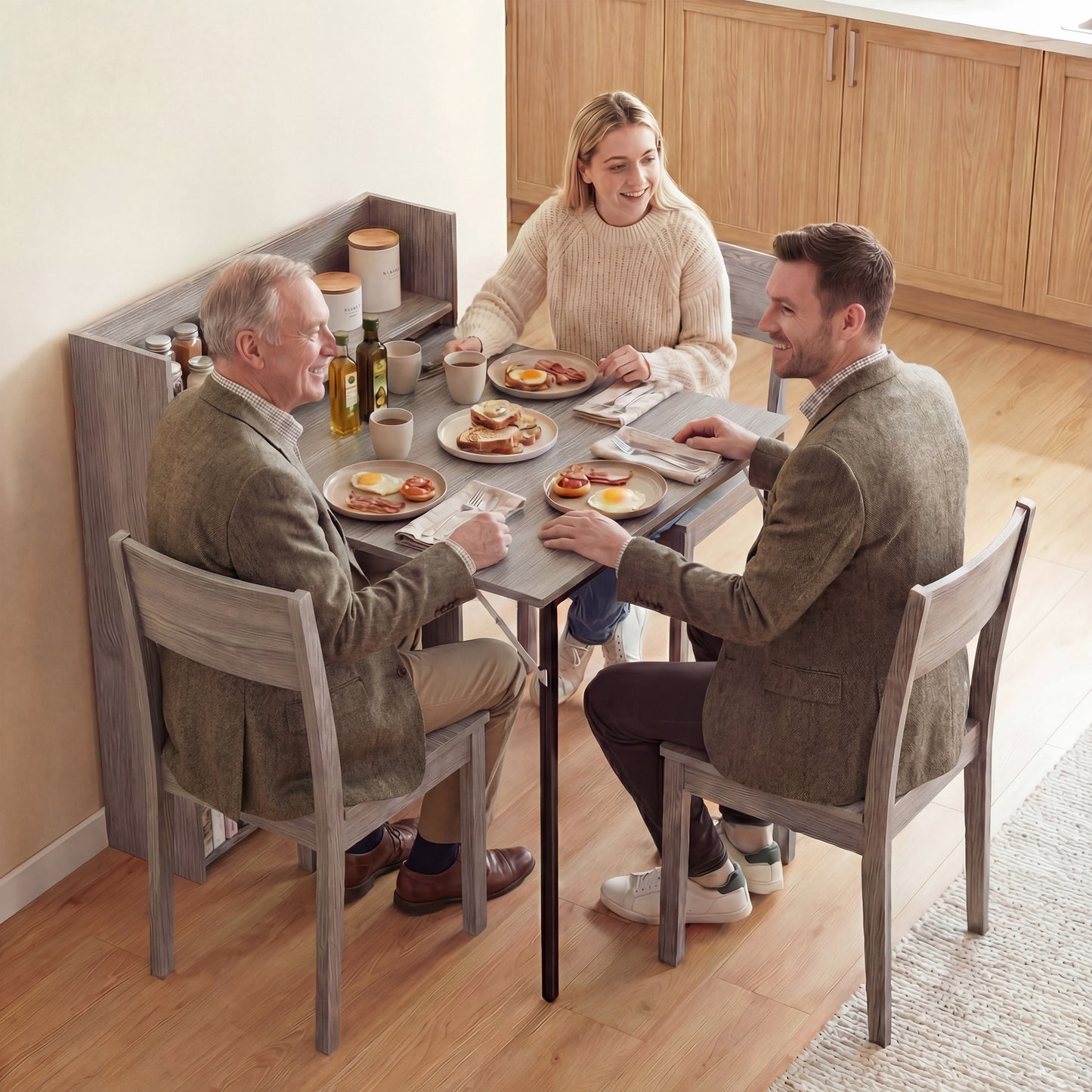 Folding Dining Table, Kitchen Table with Shelves Grey Wood Effect