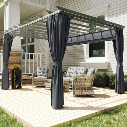 3.6 x 3 m Aluminium Pergola with Retractable Roof Canopy, Curtains