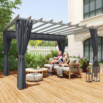 3.6 x 3 m Aluminium Pergola with Retractable Roof Canopy, Curtains