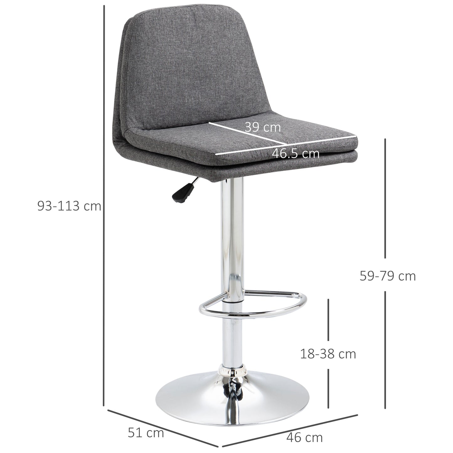 Morden Adjustable Swivel Bar Stools Set of 2, with Backrest, Grey