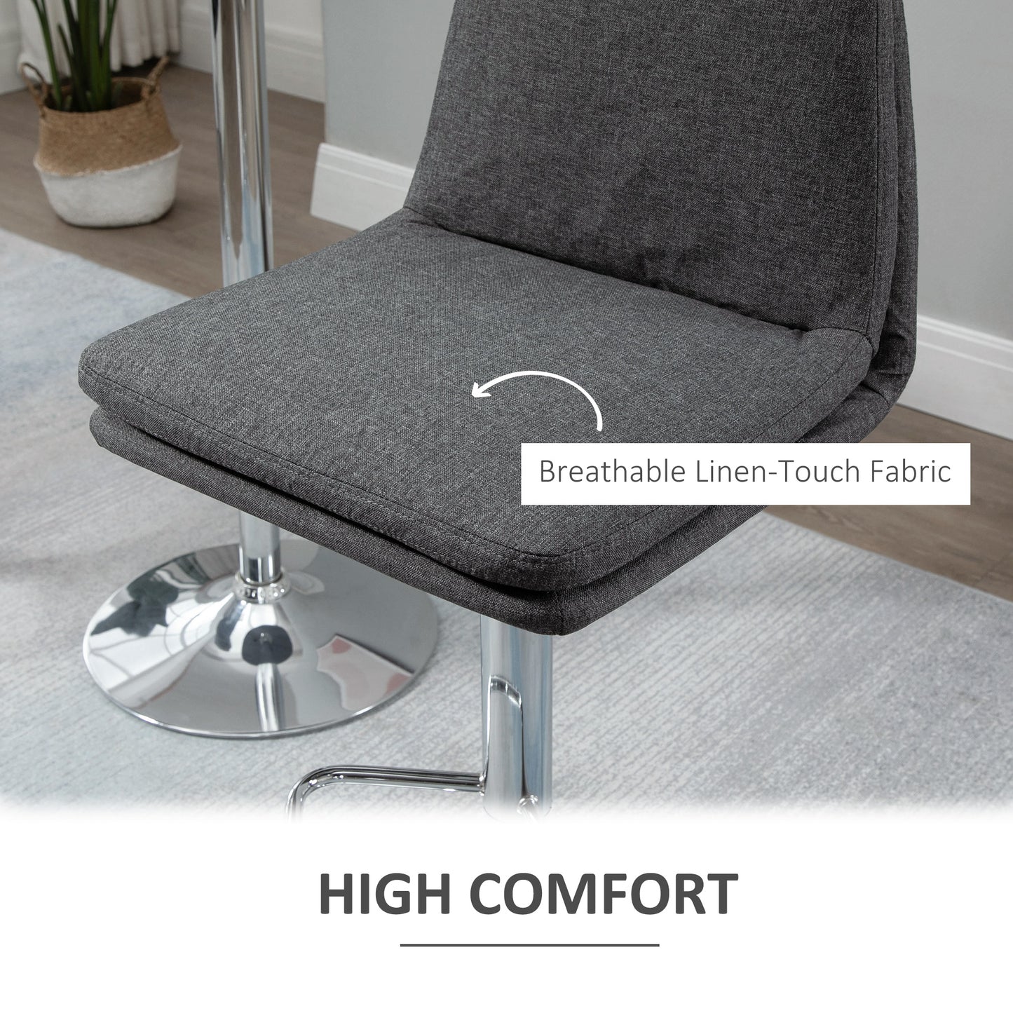 Morden Adjustable Swivel Bar Stools Set of 2, with Backrest, Grey