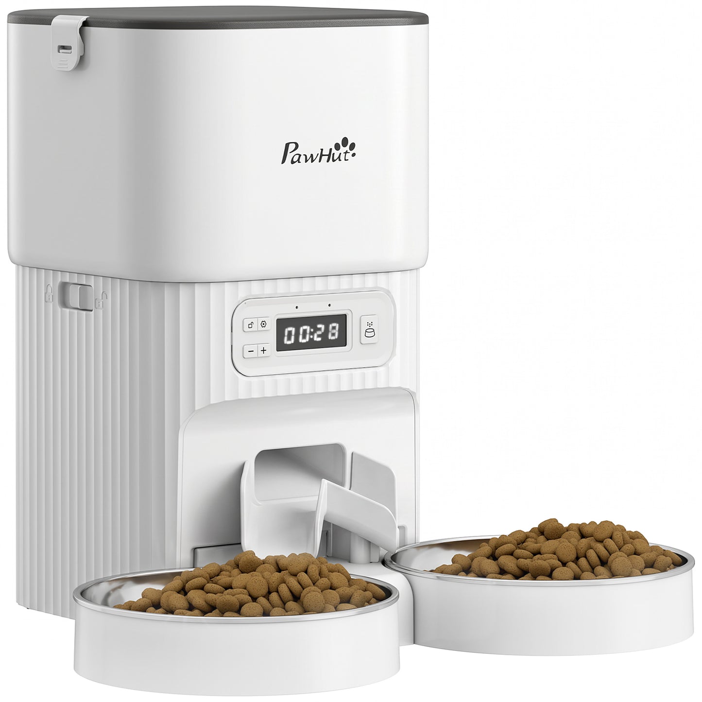 Automatic Cat Feeder with 2 Stainless Steel Bowls, 4L Pet Food Dispenser with Portion Control for 1–6 Meals Daily, Anti-Clogging Design, Dual Power Supply