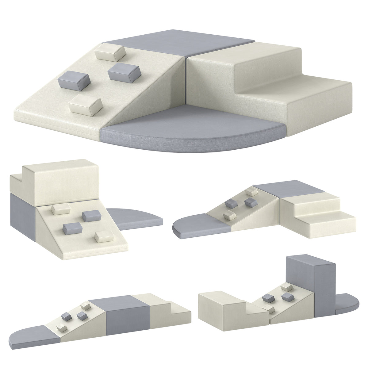 4 Piece Foam Soft Play Climbing Set with Ramp and Steps - Light Grey & Beige