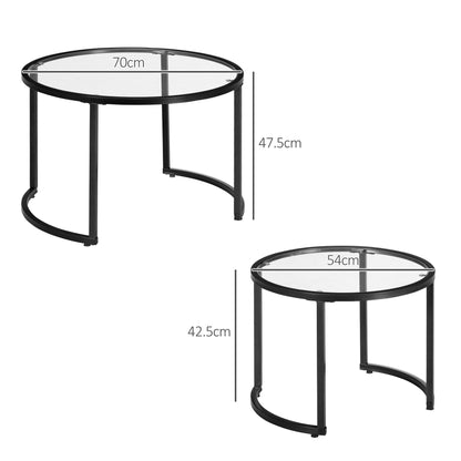 Glass Coffee Table Set of 2, Round Nest of Tables for Living Room