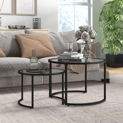 Glass Coffee Table Set of 2, Round Nest of Tables for Living Room