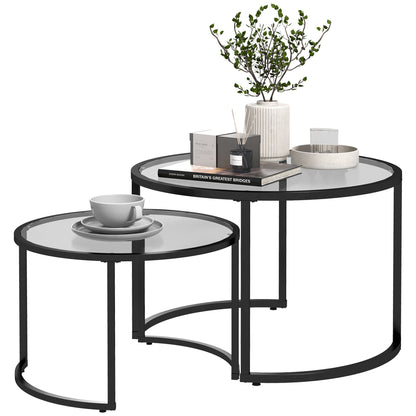 Glass Coffee Table Set of 2, Round Nest of Tables for Living Room