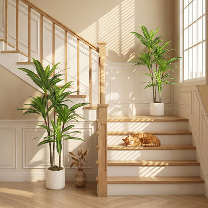 Set of 2 150cm Artificial Dracaena Trees, Decorative Artificial Plants with Bendable Trunks and White Planters for Living Room Bedroom Home Office Decor, Green