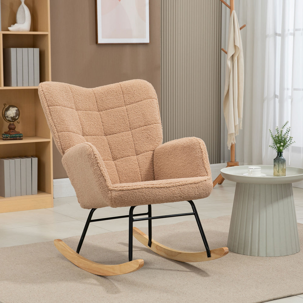 Wingback Rocking Chair for Nursing w/ Steel Frame Light Brown