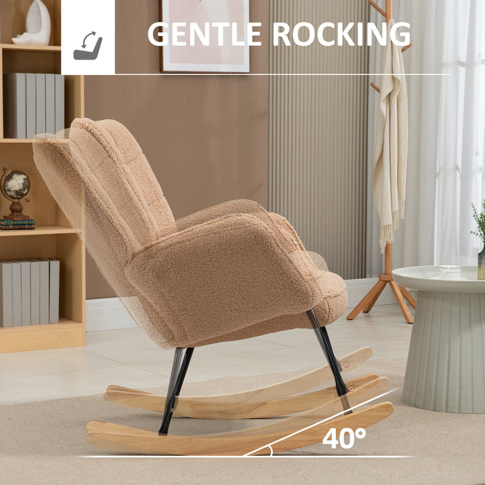 Wingback Rocking Chair for Nursing w/ Steel Frame Light Brown