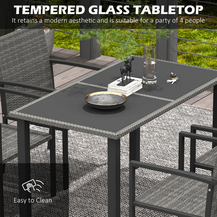 Outdoor Dining Set 5 Pieces Patio Conservatory with Tempered Glass Tabletop,4 Dining Chairs - Grey