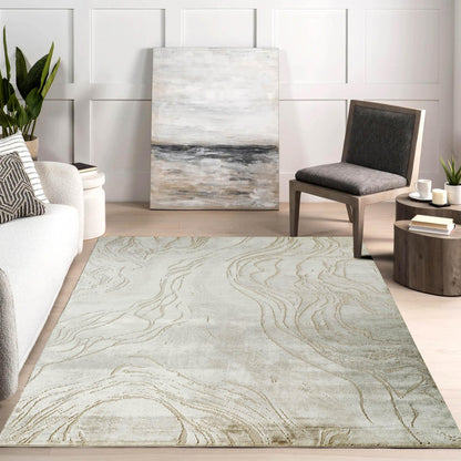Novu Modern Abstract Rug with Velvet Touch Elegant Metallic Accents Stream Design - 2 Colours Available