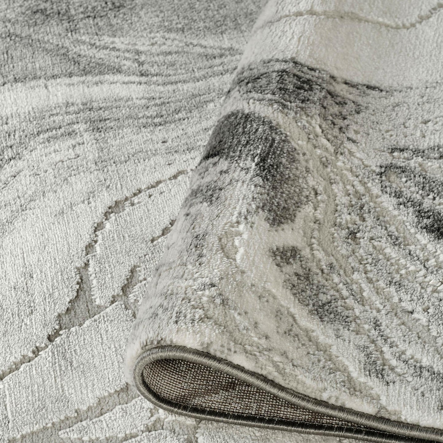 Novu Modern Abstract Rug with Velvet Touch Elegant Metallic Accents Stream Design - 2 Colours Available