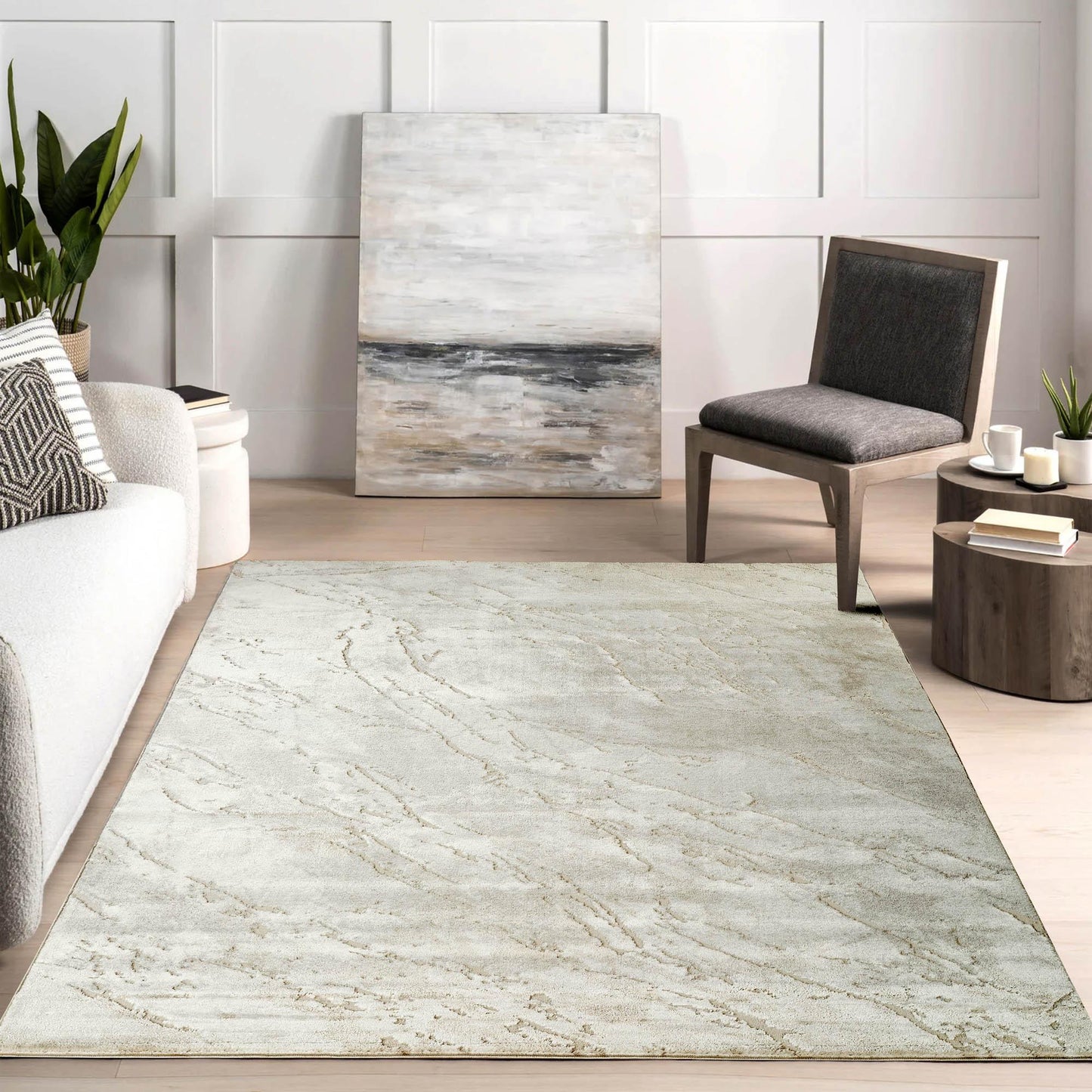 Novu Modern Abstract Rug with Velvet Touch Elegant Metallic Accents Valley Design - 2 Colours Available