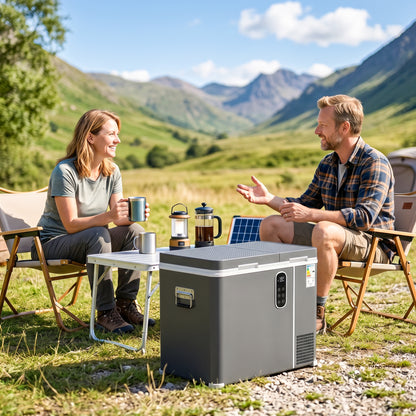 55L Compressor Car Fridge Freezer, Dual Zone Camping Refrigerator with App Control, 12/24V DC and 100-240V AC, Portable Electric Cool Box with Foldable Handle, Truck, Campervan, RV, Boat