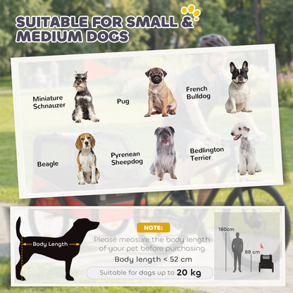 Dog Bike Trailer, Pet Cart Bicycle Carrier for Small and Medium Pets with 20" Inflatable Rubber Wheels, Universal Bicycle Coupler, Reflectors, Flag, Internal Leash, Support Up to 20kg, Red