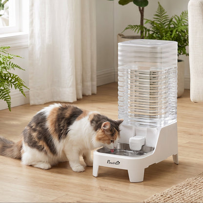 8L Gravity-Fed Pet Water Dispenser with Stainless Steel Bowl - White
