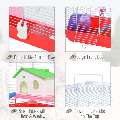 Portable 2 Storey Hamster Cage Small Pet Animal Cage Double Layers w/ Exercise Wheel Water Bottle Dishes