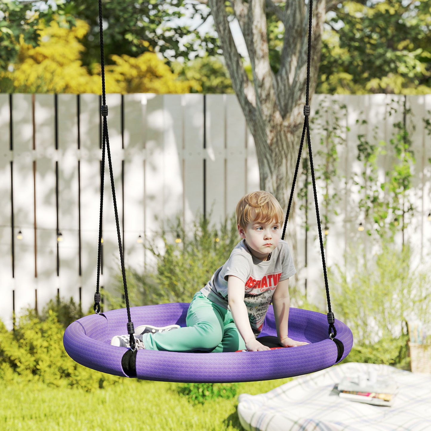 Nest Swing Seat, 100 cm Saucer Tree Swing Set for Kids, Purple