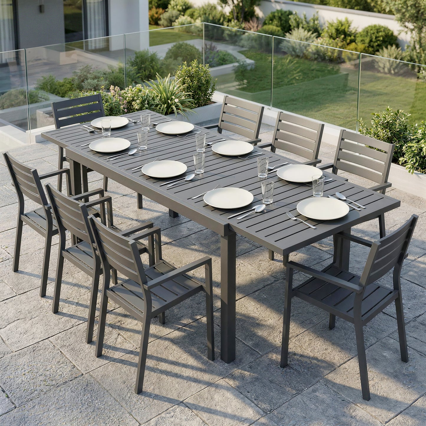 Extending Garden Table for 6-8, Outdoor Dining Table, Dark Grey