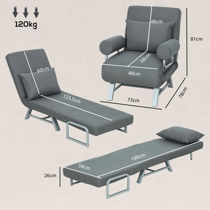 Single Sofa Bed, 3-in-1 Convertible Folding Chair Bed, Dark Grey