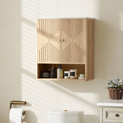 Bathroom Wall Cabinet with Adjustable Shelf and Open Shelf, Oak
