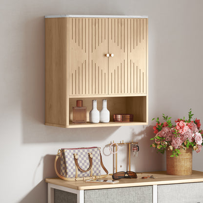 Bathroom Wall Cabinet with Adjustable Shelf and Open Shelf, Oak