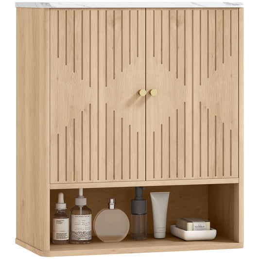 Bathroom Wall Cabinet with Adjustable Shelf and Open Shelf, Oak
