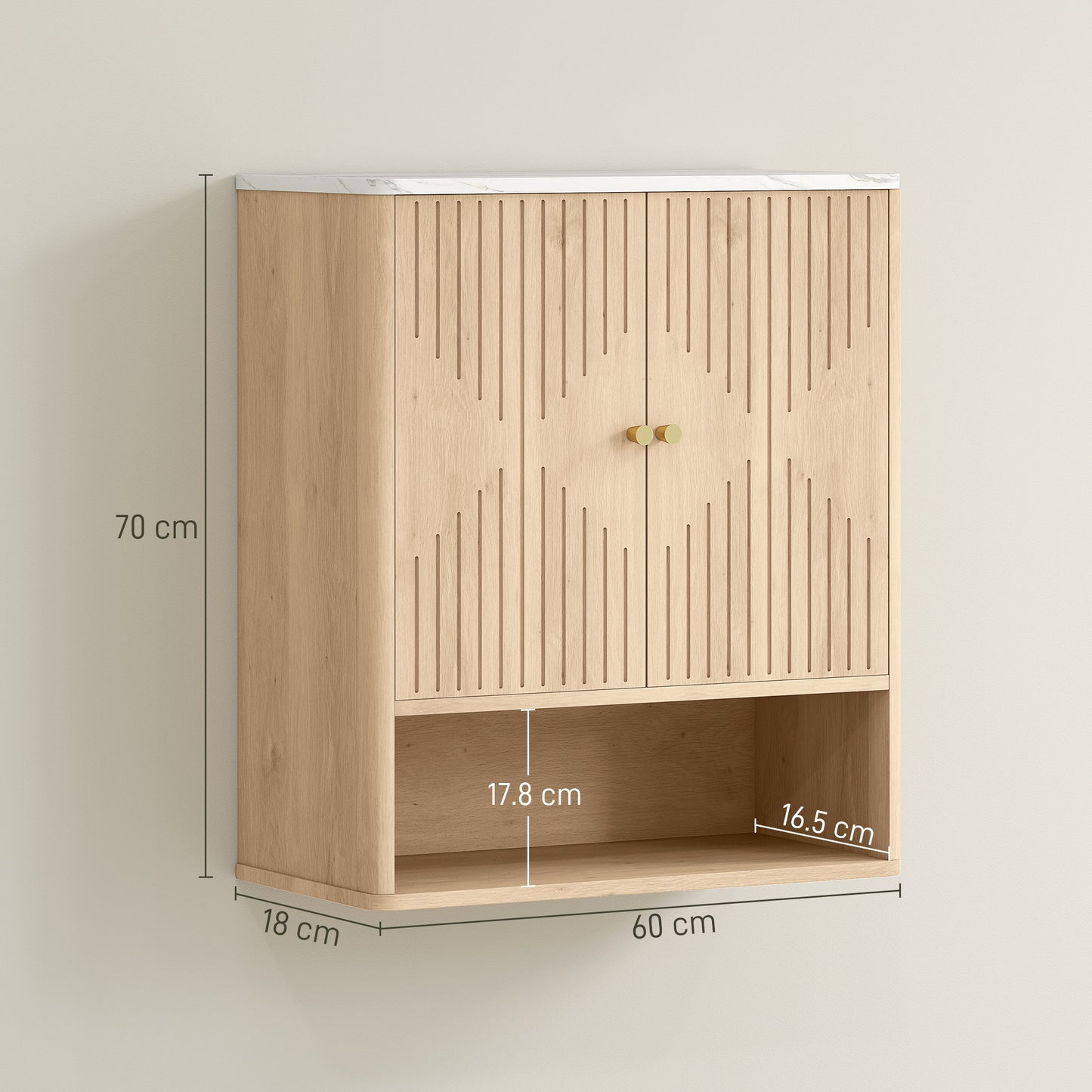 Bathroom Wall Cabinet with Adjustable Shelf and Open Shelf, Oak