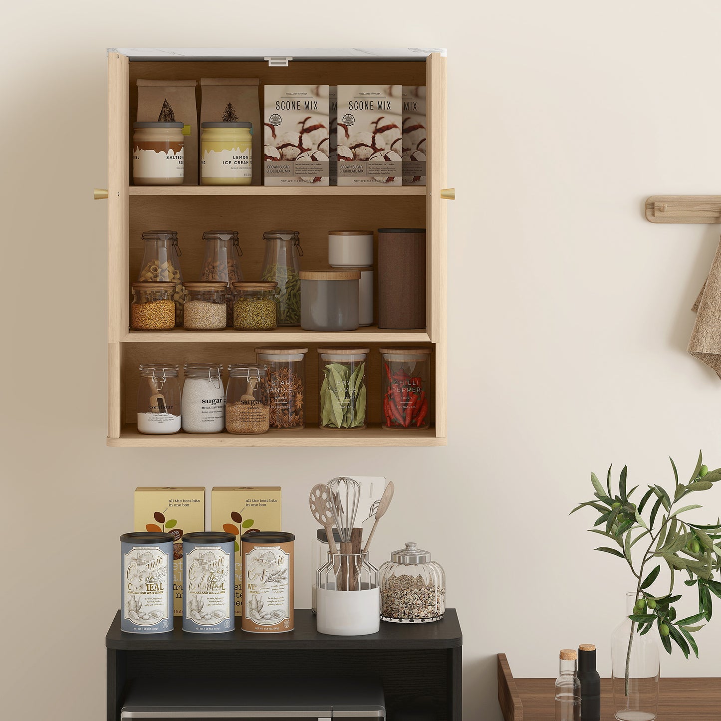 Bathroom Wall Cabinet with Adjustable Shelf and Open Shelf, Oak