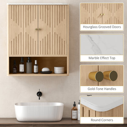 Bathroom Wall Cabinet with Adjustable Shelf and Open Shelf, Oak
