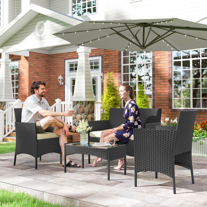4 Piece Rattan Garden Furniture Sofa Set with Cushions, Cream White
