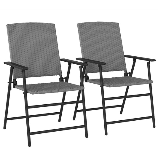 2pcs Rattan Chair Foldable Garden Furniture w/ Armrest Grey