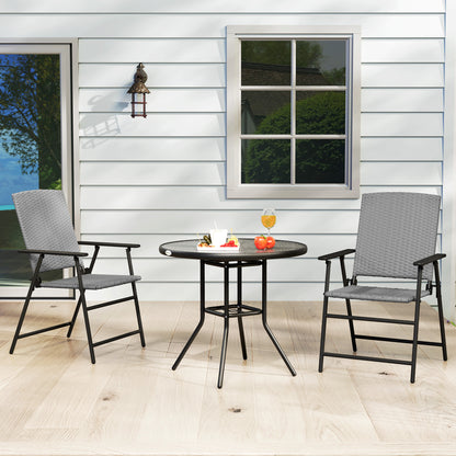 2pcs Rattan Chair Foldable Garden Furniture w/ Armrest Grey