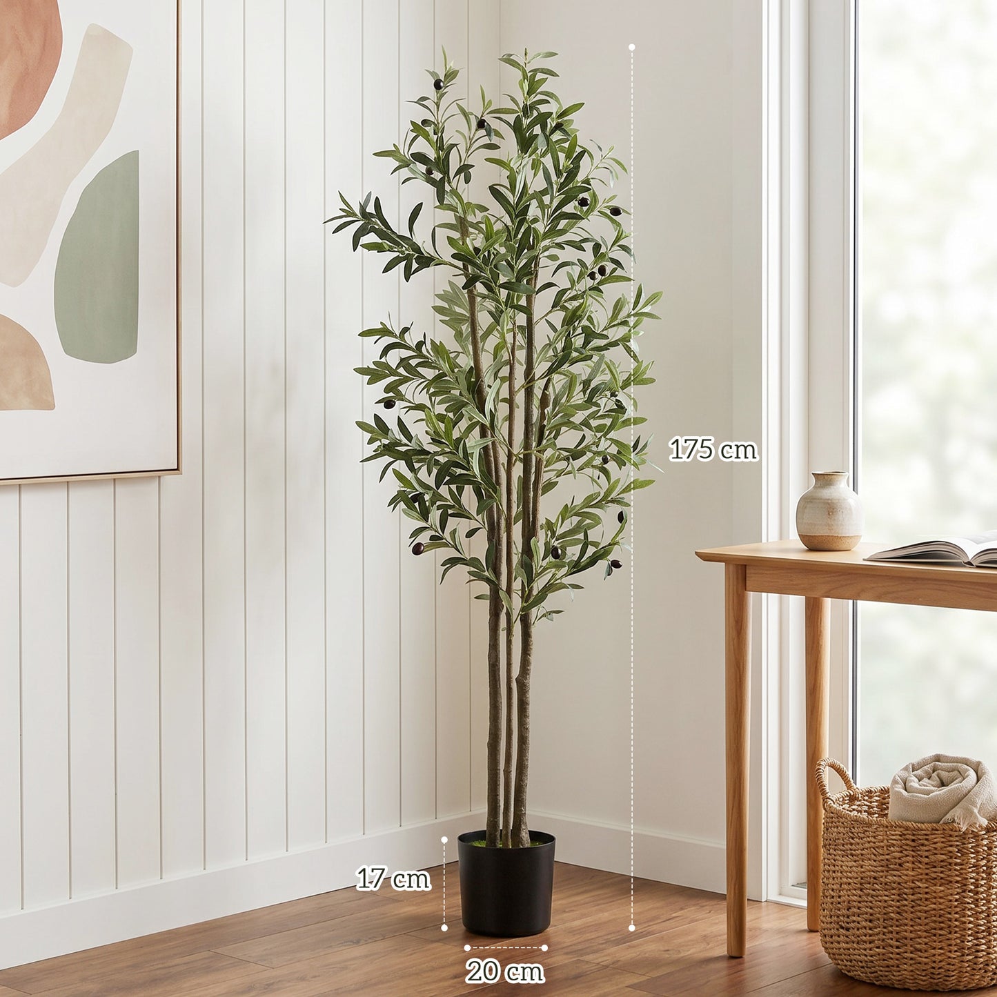 175 cm Artificial Olive Tree, Tall Faux Plant with 787 Leaves & Adjustable Branches, Artificial Plant for Living Room Home Office Floor Indoors Outdoors