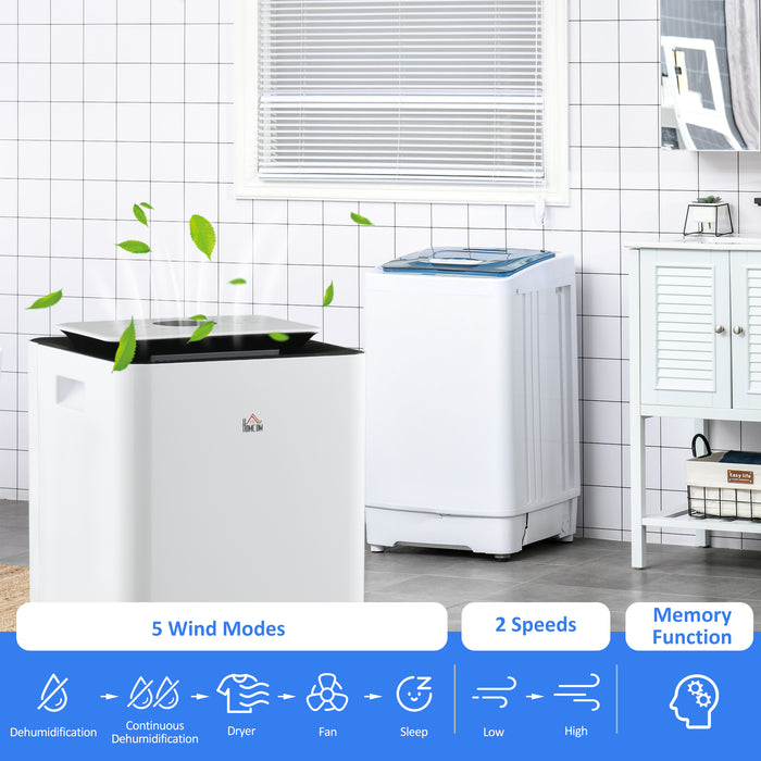 3500mL Portable Dehumidifier with Air Purifier, 24H Timer, 5 Modes, 16L/Day, for Home Laundry, White