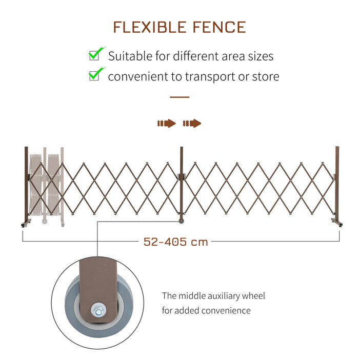 Expanding Trellis Fence Freestanding Movable Fence Foldable Garden Screen Panel Aluminium, 405cm x 103.5cm, Brown