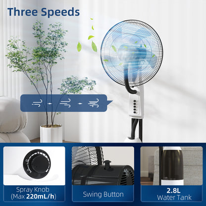 Spray Misting Fan, Floor Fan with Water Mist Spray and 3 Speeds