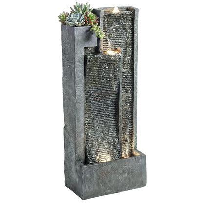 Water Feature with Planter, Resin Waterfall Feature, Dark Grey