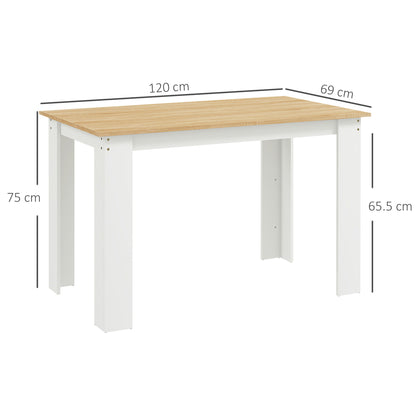 Dining Table for 4-6 People, Wood Effect Tabletop, Oak & White