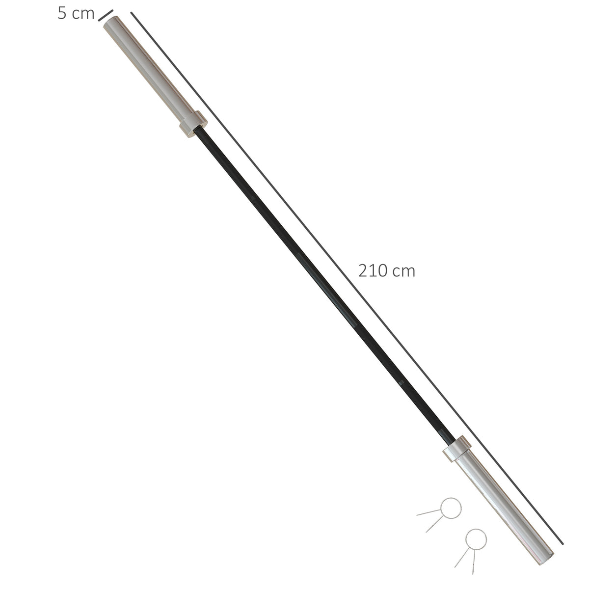 5cm Weight Lifting Bar, Barbell Bar with Spring Clips, 210cm, 19kg