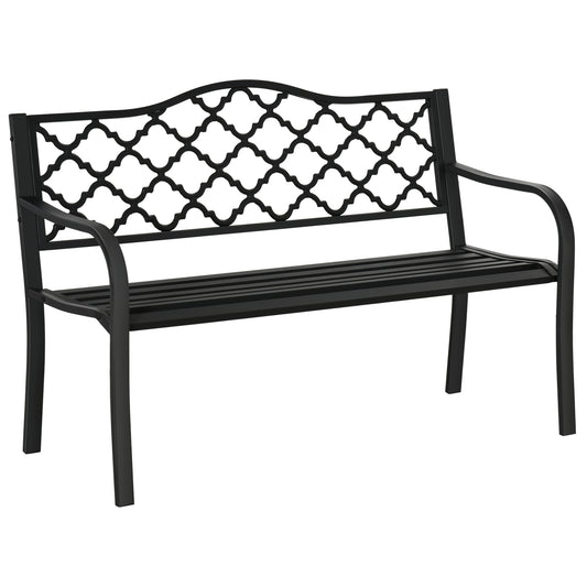2-Seater Outdoor Garden Bench Cast Iron Antique Park Loveseat Chair with Armrest for Yard, Lawn, Porch, Patio, Steel
