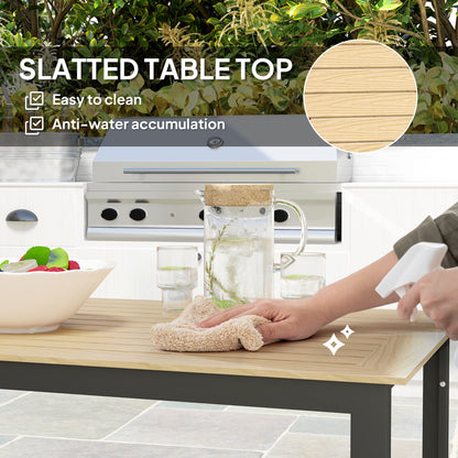 Garden Dining Table for 6 People with Slatted Table Top Metal Frame