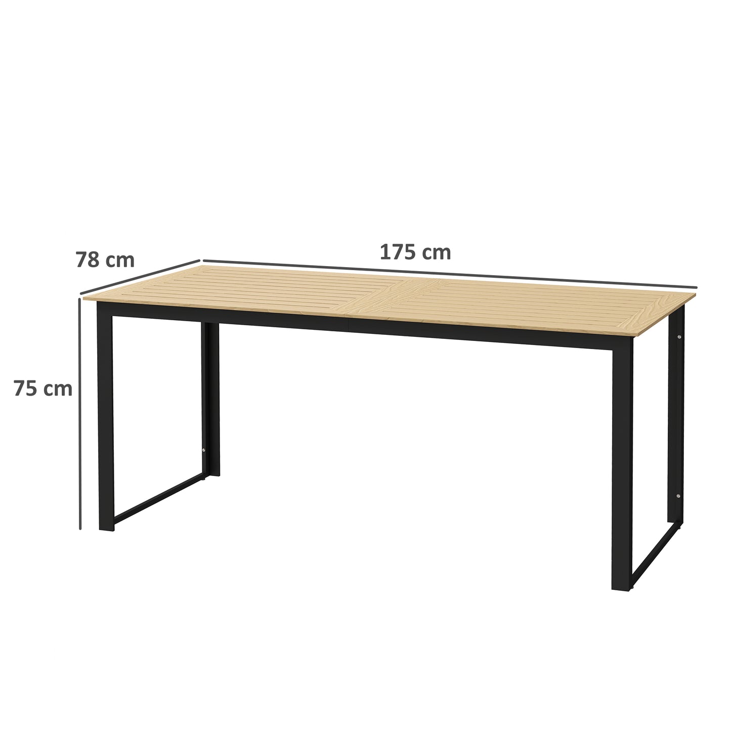 Garden Dining Table for 6 People with Slatted Table Top Metal Frame