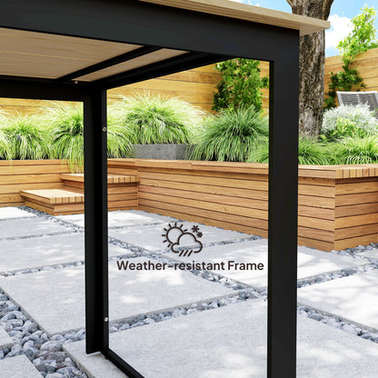 Garden Dining Table for 6 People with Slatted Table Top Metal Frame