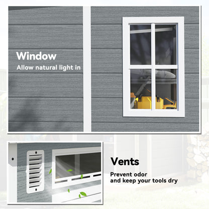 6 x 6 ft Plastic Garden Shed with Floor, Lockable Doors, Grey