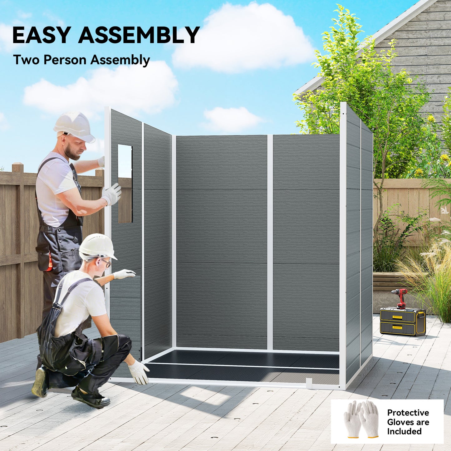 6 x 6 ft Plastic Garden Shed with Floor, Lockable Doors, Grey