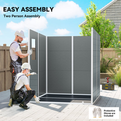 6 x 6 ft Plastic Garden Shed with Floor, Lockable Doors, Grey
