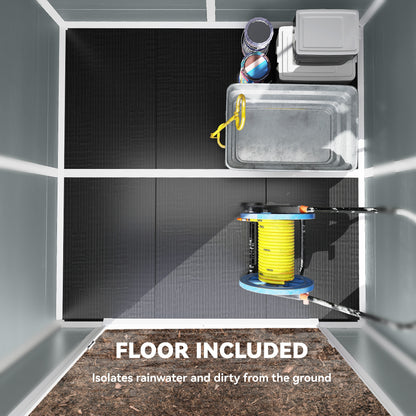 6 x 6 ft Plastic Garden Shed with Floor, Lockable Doors, Grey